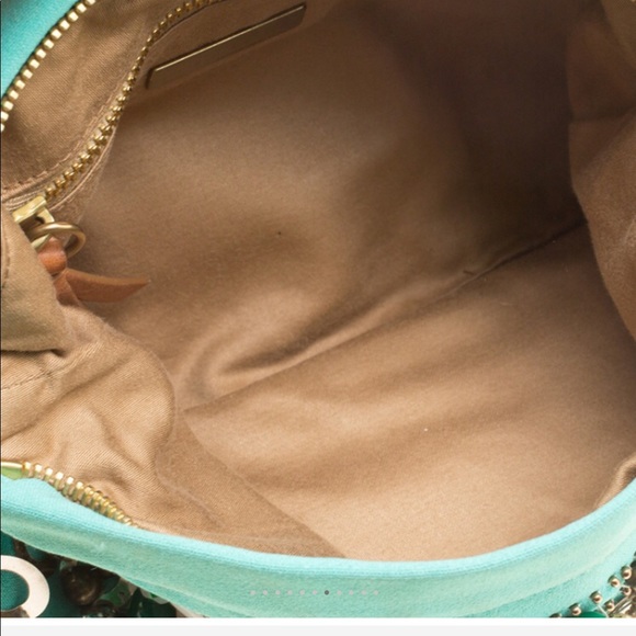 MIU MIU bead & sequin bamboo handle turquoise bag - Picture 12 of 12